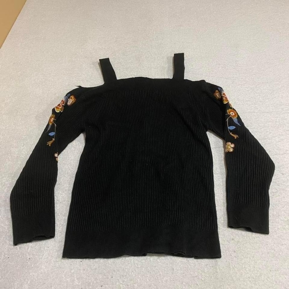 Jealous tomato Black off the shoulder top embroidery on sleeves Size M.SKU595